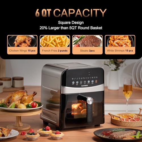 Stainless Steel Air Fryer Ceramic Coated Basket 6QT Dual (6 QT / Stainless Steel)