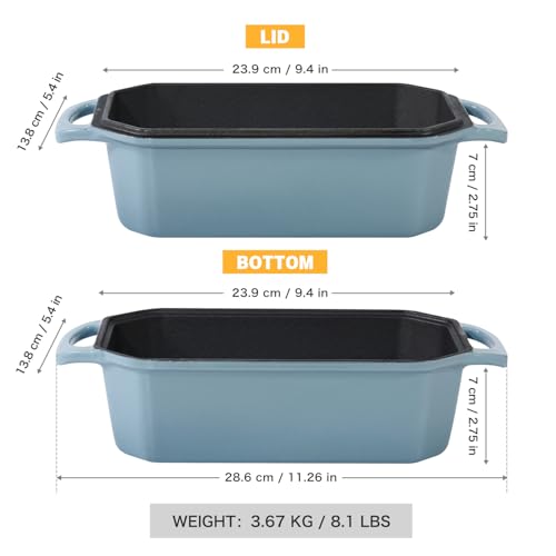 Bread Pan Cast Iron Loaf Pan with Lid Bread Loaf Pan 8.5x4.5 Inch Loaf Pan Enameled Cast Iron Sourdough Loaf Pan (Blue / 8.5x4.5 Inch)