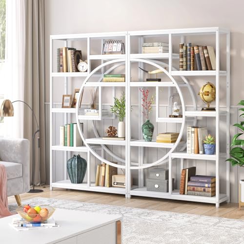 Bookshelf Industrial Etagere Bookcase (White / 2 Pack)