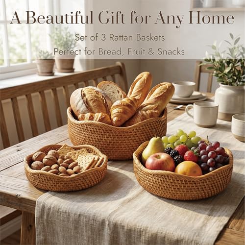Rattan Bread Basket (Set of 3 (Small/Medium/Large) - Natural)