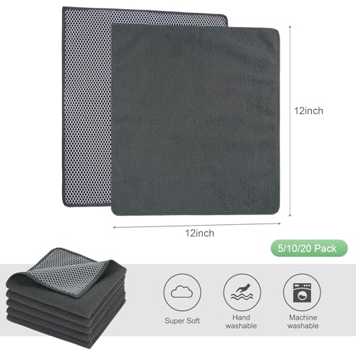 Dish Cloth for Washing Dishes Kitchen Washcloth Cleaning Cloth (Dark Grey / 12inchx12inch 20pack)