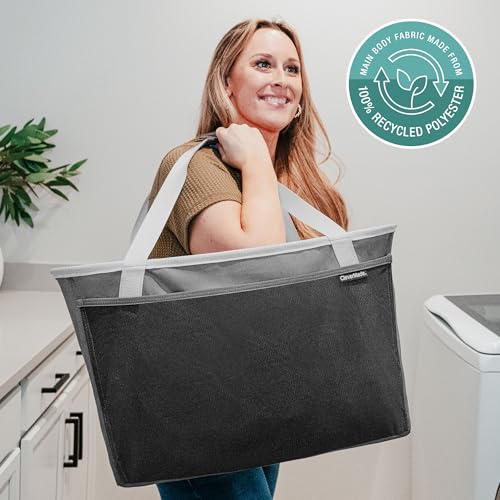 Collapsible Tote Baskets With Handles (Gray/Gray / 64l - 2 Pack)