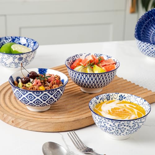 12 Oz Ceramic Dessert Bowls Set of 6 (Vintage Blue / 12oz)