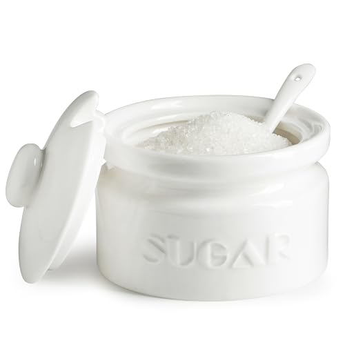 10oz Ceramic Sugar Bowl with Lid and Spoon for Coffee Bar (White / Classic)