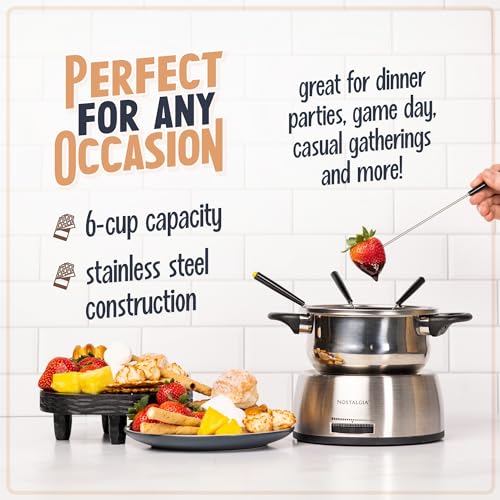 FPS200 6 Cup Stainless Steel Electric Fondue Pot with Temperature Control (Stainless / 1.5 Quarts)