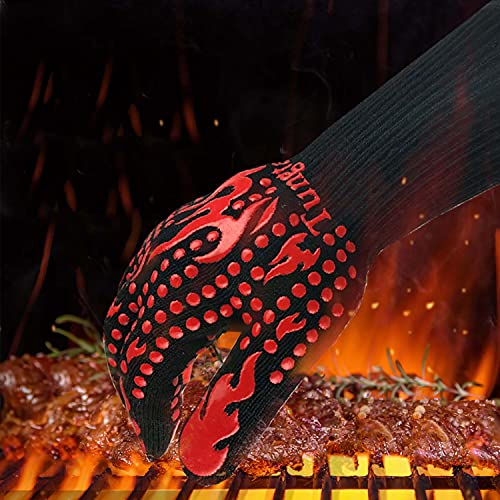 Oven Mitts Heat resistan BBQ Heat Proof Glove 1472℉ 14Inch Grill Glove for Men BBQ Gloves Gift Set for Cooking (Blue)