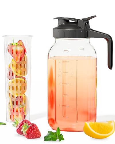 64oz (2quart) Mason Jar Pitcher, Glass Pitcher with Lid for Tea & Cold Brew (Charcoal Black / 64 Ounces)