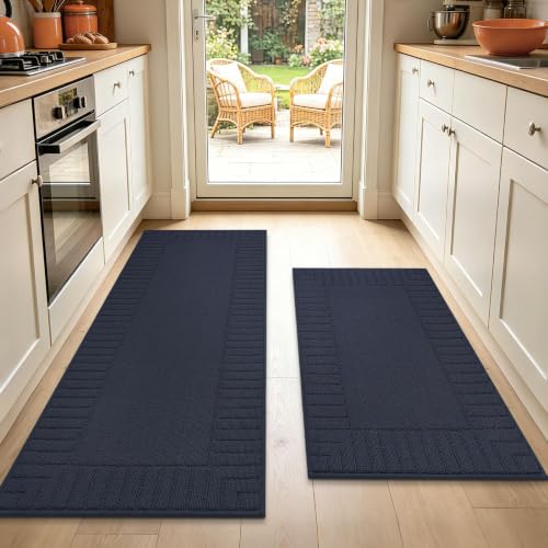 Kitchen Rugs Non Slip Washable 2PCS (Blue / 24"x35"+24"x60" (Rectangular))