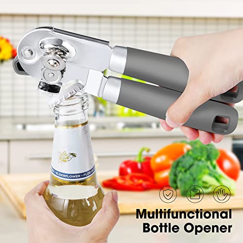 Heavy Duty Hand Can Opener Manual with Magnet Lid Remover (Gray)