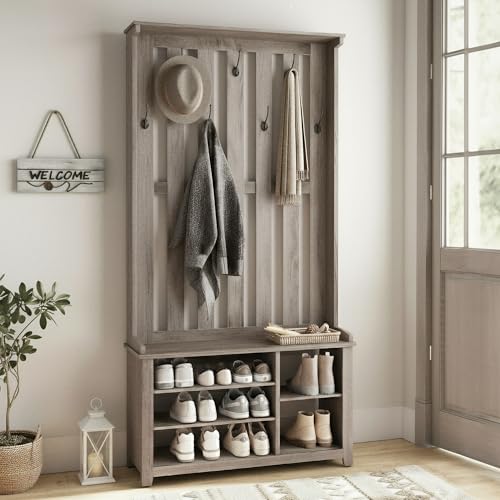 Hall Tree with Bench and Shoe Storage (Heather Greige)