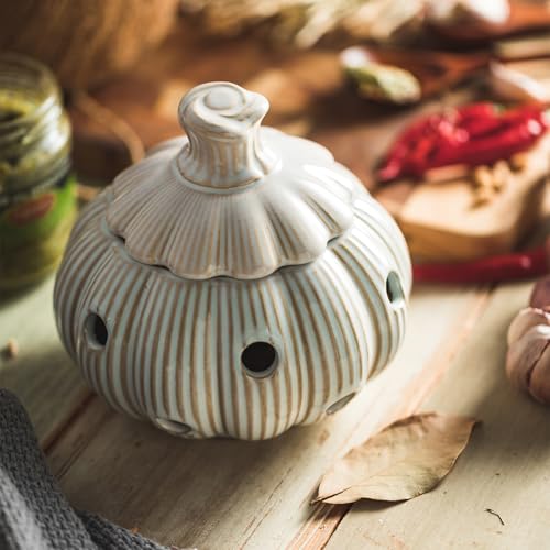 Ceramic Garlic Keeper for Counter (White)