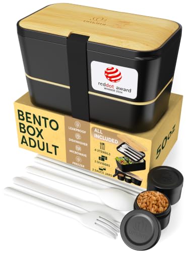Bento Box Adult (L - 50 oz / Black & Tan)