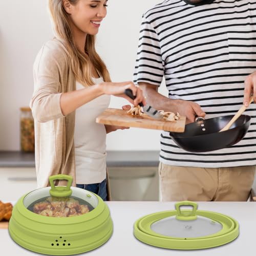 Collapsible Silicone Microwave Splatter Cover for Food Plate Bowl 11.8 inch (Green (Regular style) / 11.8 inch)