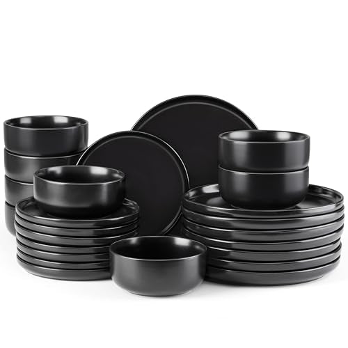 Stoneware Dinnerware Sets for 8 (Matte Black / Service for 8)