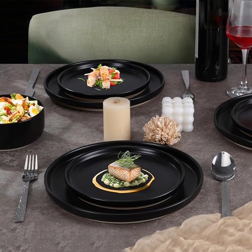 Stoneware Dinnerware Sets for 4 (Charcoal Black)