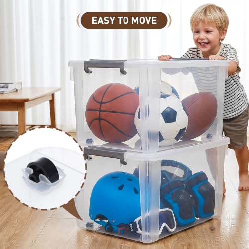 6 Packs 58.1 QT Plastic Storage Bins with Lids Large Stackable Storage Containers for Organizing Clear Storage Box for Garage (6 Packs-58.1 QT / Clear White)