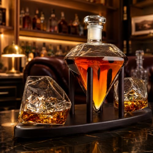 Diamond Whiskey Decanter with 2 Diamond Glasses Set (Diamond Decanter + 2 Glasses)