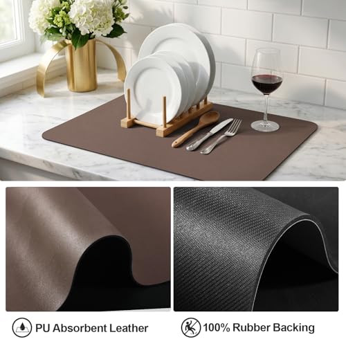 Dish Drying Mat for Kitchen Counter (Brown / 18" x 28")