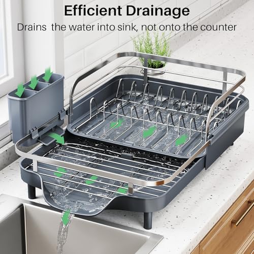 Expandable Dish Drying Rack for Kitchen Counter (Gray)