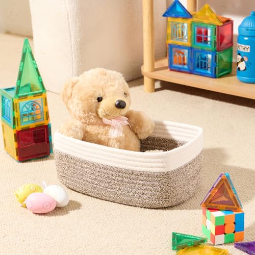 Small Storage Baskets for Organizing (3pcs-L11.5xW7.5xH4.7" / Off White/Brown)