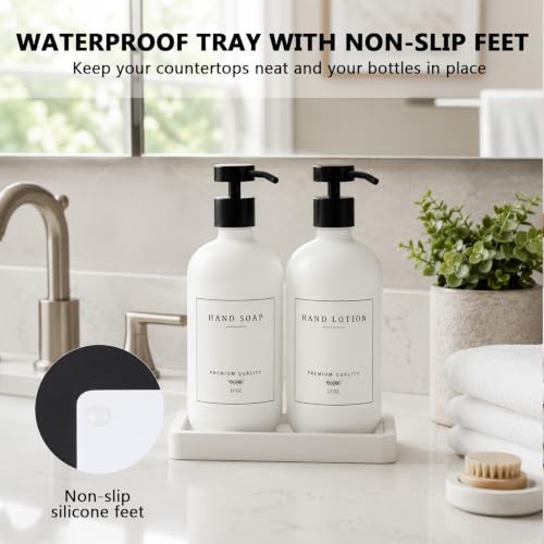Kitchen Soap Dispenser (White Bottle/Black Pump + Tray)