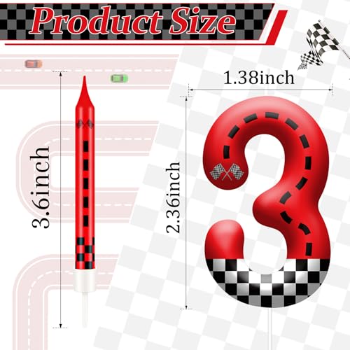 13PCS Racing Car Theme Birthday Candle Set with Checkered Flag Design (Black+White+Red / 3)