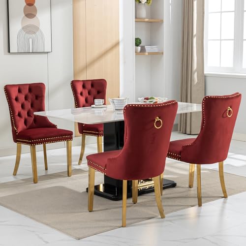 Wine Red Velvet Dining Chairs Set of 4 (Burgundy Red)