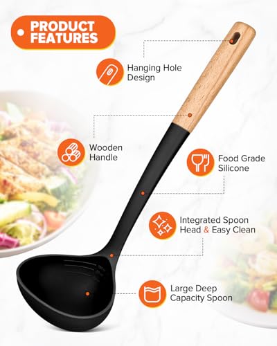 Kitchen Pasta Fork and Ladle Set (Black)