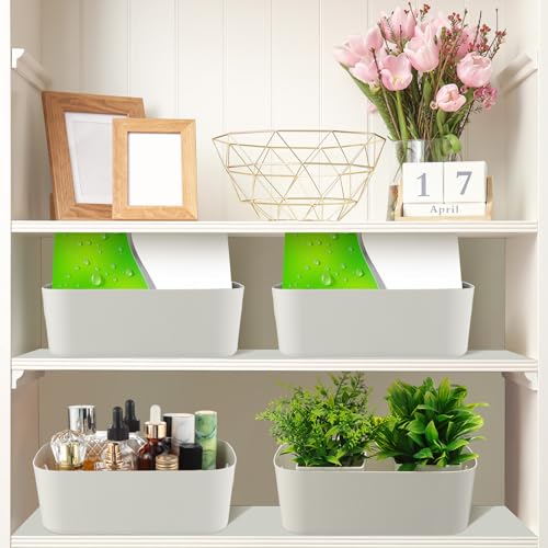Grayish White Plastic Storage Bins (Grayish White / 8 x 5.7 x 3 in)