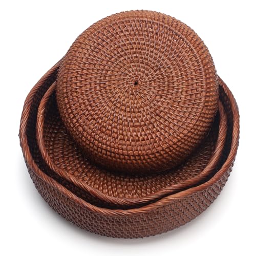 Rattan Bread Basket (Set of 3 (Small/Medium/Large) - Brown)