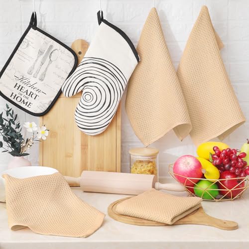 100% Cotton Waffle Weave Kitchen Dish Cloths 12 (Apricot / 12 X 12 - 12 Pack)