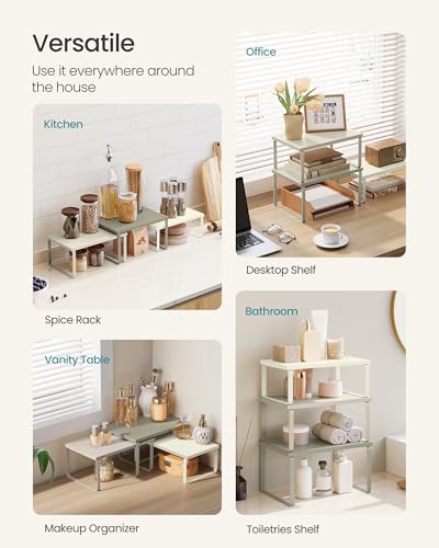 Cabinet Organizer Shelf (Sand Beige + Cream White / S (4.6"H) + S (5.4"H) + S (6.2"H))