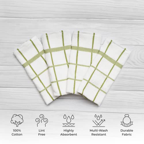 100% Cotton Terry Dish Towels (Dish Towel - 4 pack(Checks) / Green)