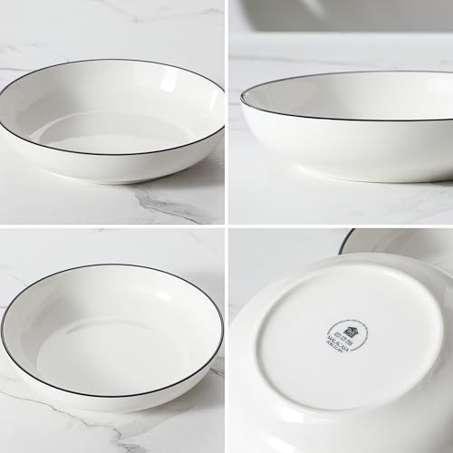 8.85" Large Pasta Bowls (Ivory White (Black Rim) / 42 Oz (6 Piece))