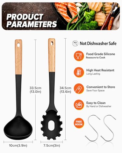 Kitchen Pasta Fork and Ladle Set (Black)