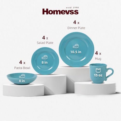 HomeVSS 16 PC Pearl Dots Stoneware Dinnerware Set (Turquoise)