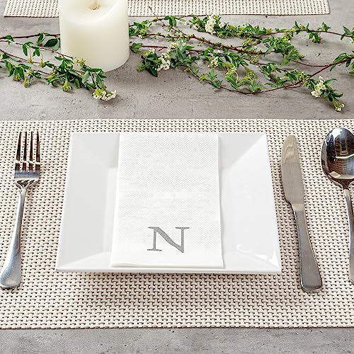 Monogram Letter N Silver Linen Feel Guest Towels (Silver / 2000 Count / N)