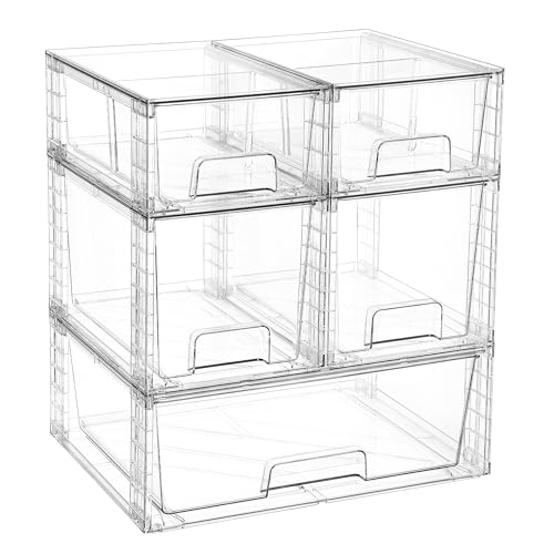 Clear Stackable Storage Drawers (1 Wide+2 Medium+2 Small)