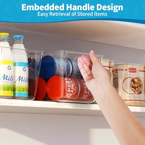 Clear Fridge Organizer Bins with Handles (4 Pack / L with Handles (11.5"L x 7.5"W x 6"H))