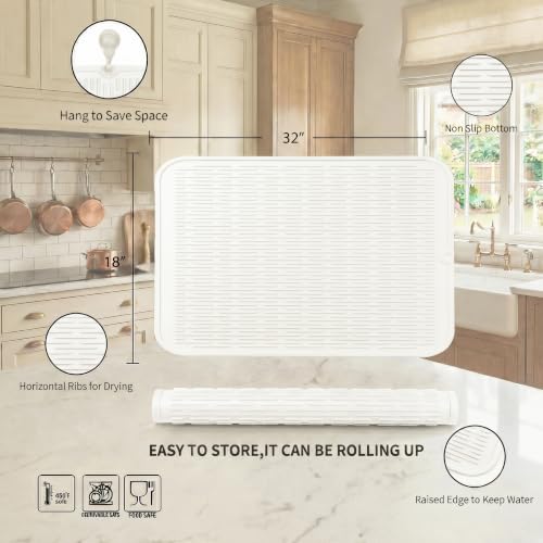 Silicone Dish Drying Mat for Multiple Usage (White / 32"L x 18"W)