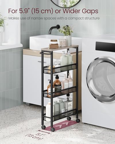 4 Tier Slim Rolling Storage cart with Wheels (Heather Greige + Classic Black / 4 Tiers (5.1"D x 30.3"H))