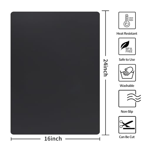 Silicone Mats for Kitchen Counter Thicker Extra Large Heat Resistant Mats Countertop Protector Liners for Bottom of Oven Air Fryer Coffee Maker (24"L x 16"W / Black)