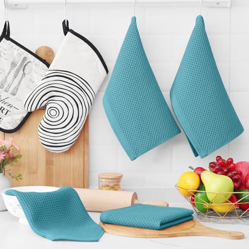 100% Cotton Waffle Weave Kitchen Dish Cloths 8 (Lake Blue / 12 X 12 - 8 Pack)