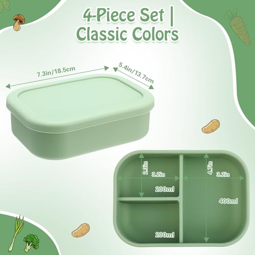 4 Pcs Silicone Bento Box (Olive Green)