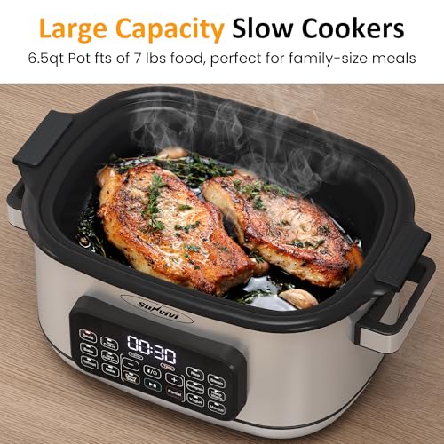 12-in-1 Programmable Slow Cooker 6.5QT with Timer & Keep Warm (Silver)