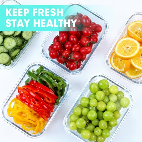 5 PACK 36 OZ Glass Meal Prep Containers Set with Lids (Green)