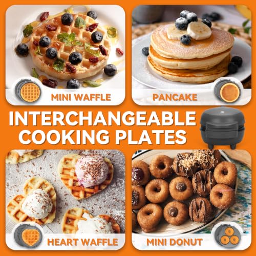 4 in 1 Mini Waffle Maker with Removable Plates (Graphite)