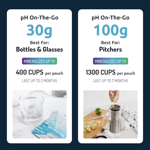 pH ON-The-GO Alkaline Water Filter Pouch- Portable Alkaline Water Filtration System for Your Bottle, Pitcher, Jug, Container - High pH Water - Long-Life 105 Gallon/400 Litre (1-Pack) (100g (Pitchers Version))