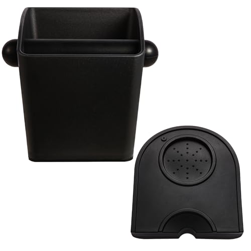 Knock Box Square High Sidewall Design Espresso Knock Box Tamping Mat Espresso Machine Accessories Set of 2 with Removable Knock Bar and Anti (Square Knock Box with Tamper Mat)