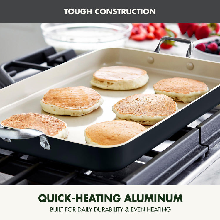 18" x 11" Ceramic Nonstick Double Burner Griddle Pan (18" x 11" x 2" / Black)